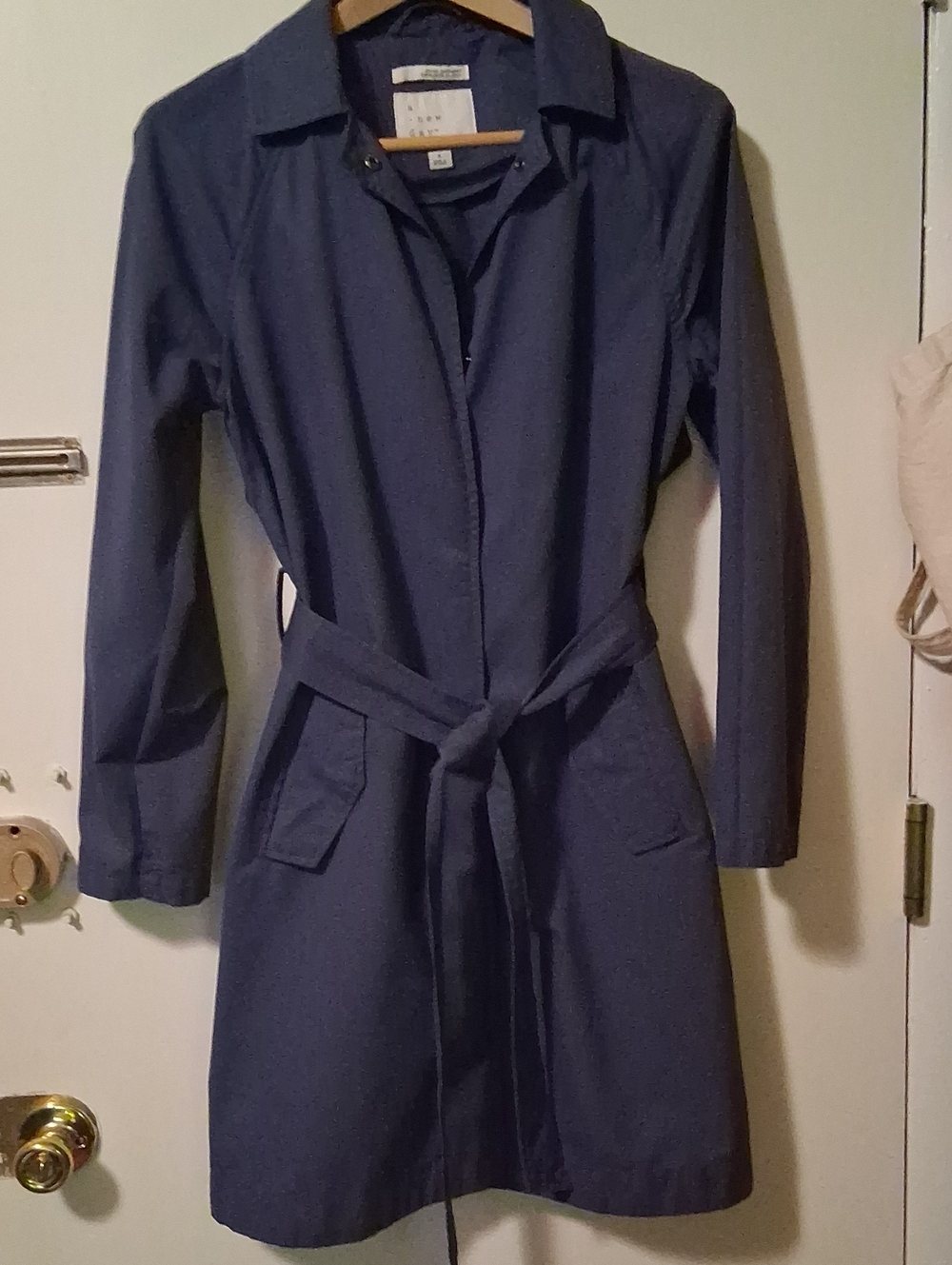 a new day Navy Long Sleeve Tie-Waist Water Repellent Trench Coat